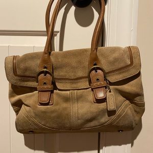 Coach Handbag Natural Suede Flap Over Purse